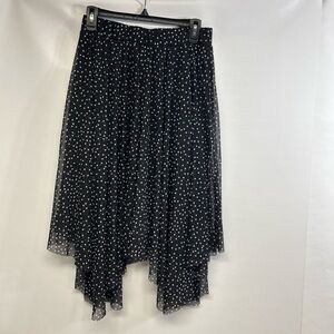 Black Polka Dot Asymmetrical Handkerchief Hem Skirt - Women's